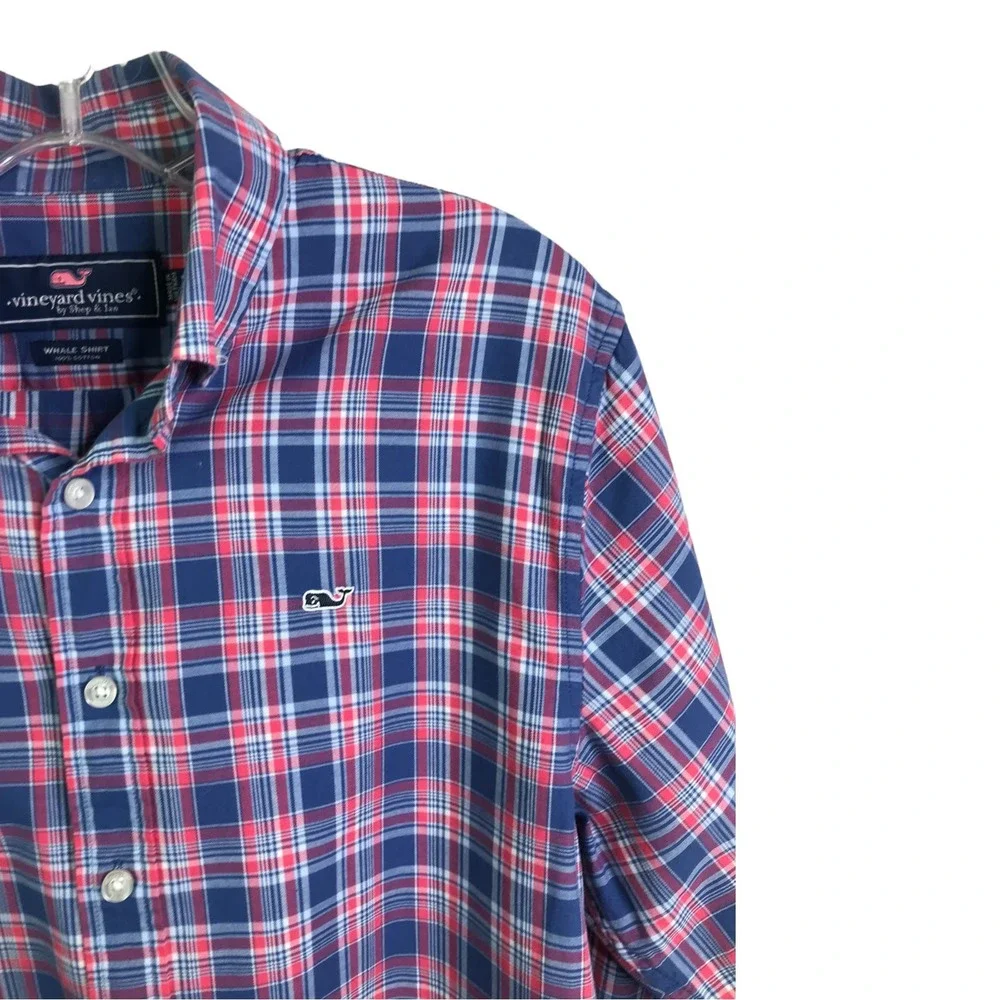 Vineyard Vines By Shep & Ian Boy's Whale Shirt‎ Multicolored Check Plaid Sz XL